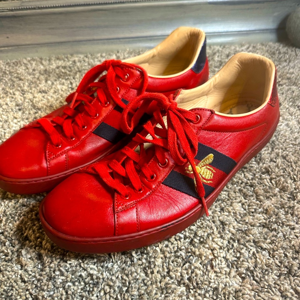 Gucci Ace Bee Embroidered Men’s Sneakers Red Size 9 Men